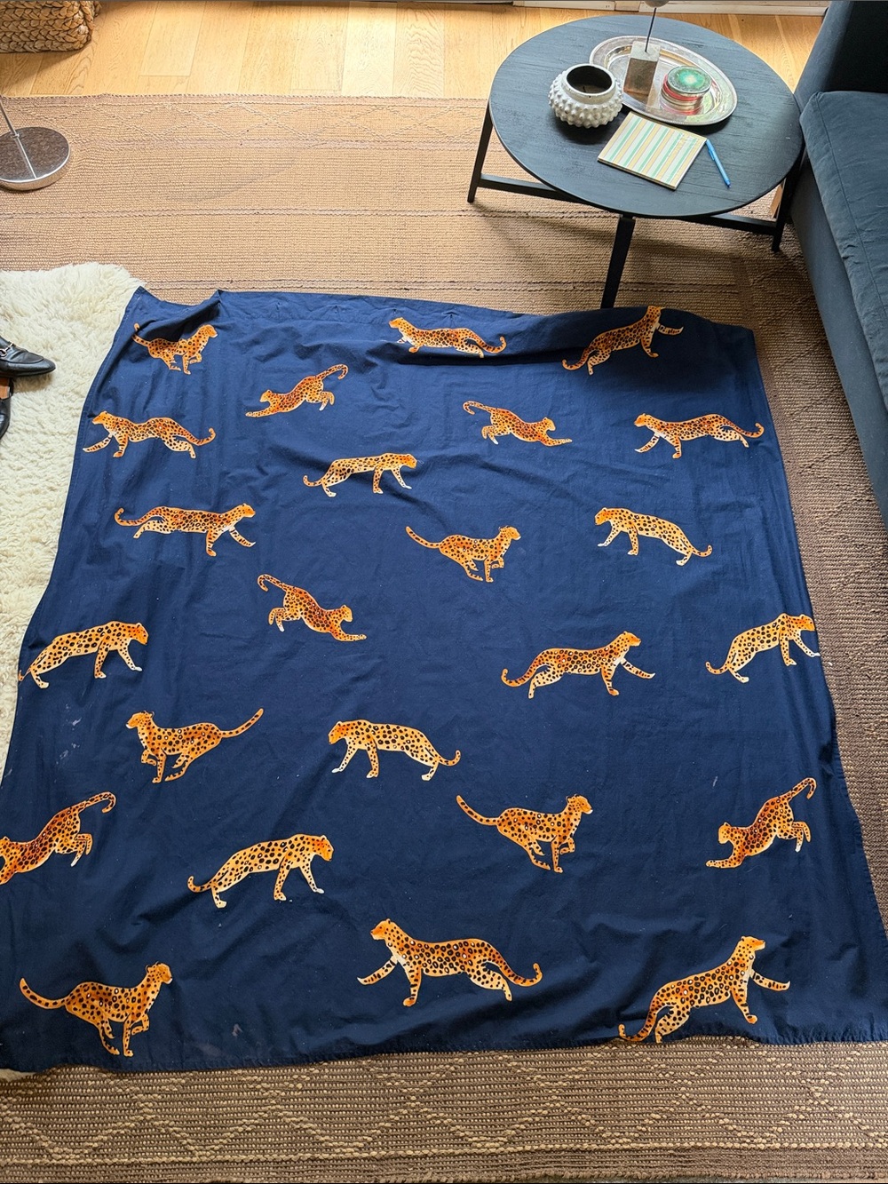 Anthropologie Navy/Orange Cheetah Print shower curtain discontinued - Picture 4 of 6